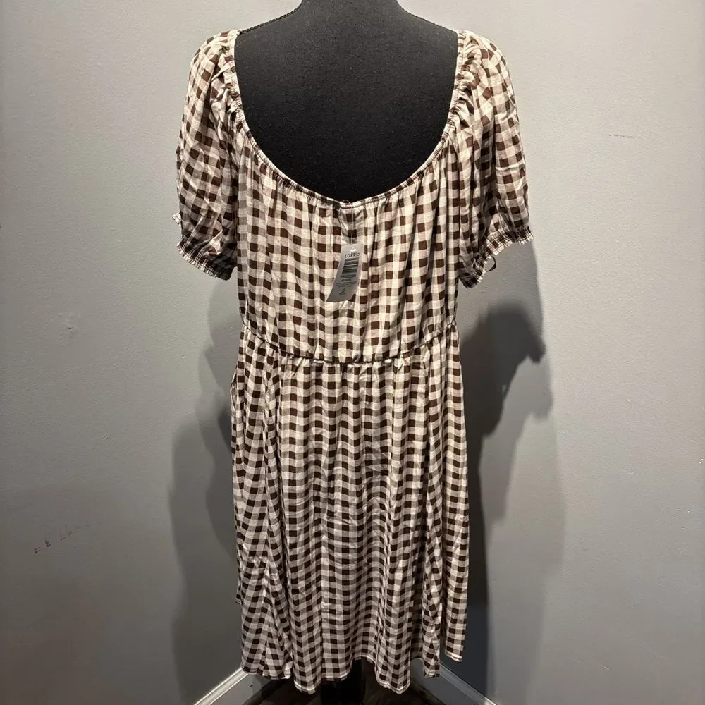 Torrid Cream and Brown Plaid Mini Dress - Picture 3 of 7